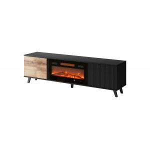 TONE modern TV-szekrény elektromos kandallóval – tölgy / fekete – 180 cm