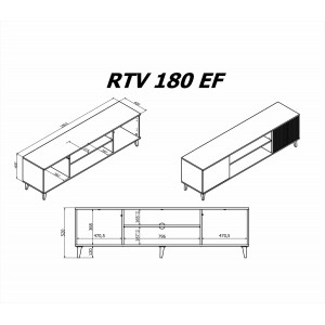 TONE modern TV-szekrény elektromos kandallóval – tölgy / fekete – 180 cm