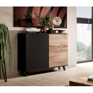 TONE modern magas komód – tölgy / fekete – 100 cm