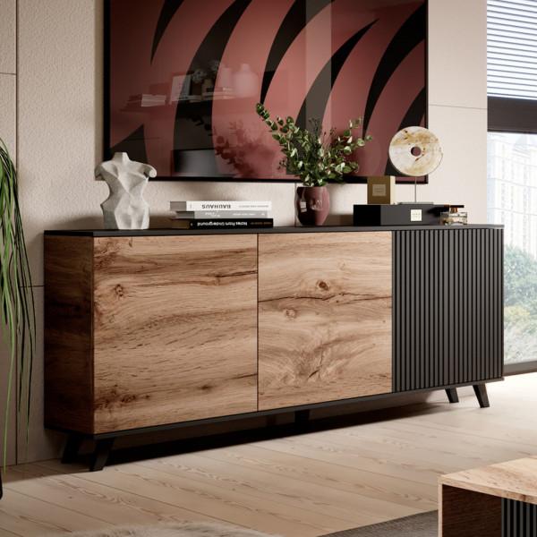 TONE modern komód – tölgy / fekete – 160 cm