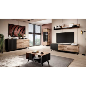 TONE modern dohányzóasztal alsó polccal – tölgy / fekete – 92 cm