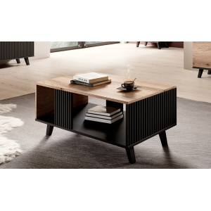 TONE modern dohányzóasztal alsó polccal – tölgy / fekete – 92 cm