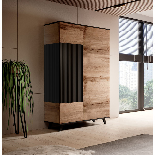 TONE modern gardróbszekrény – tölgy / fekete – 90 cm