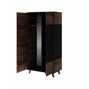 TONE modern gardróbszekrény – tölgy / fekete – 90 cm