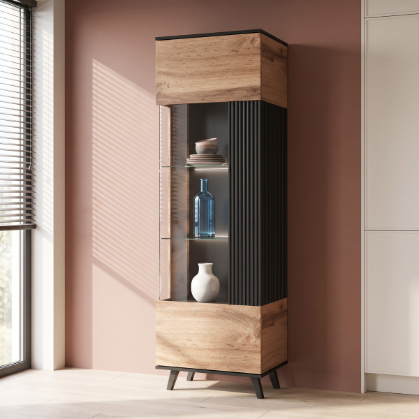 TONE modern vitrin – tölgy / fekete – 60 cm