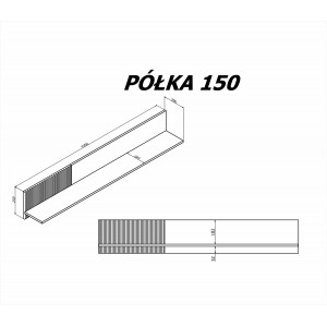 TONE modern fali polc – tölgy / fekete – 150 cm