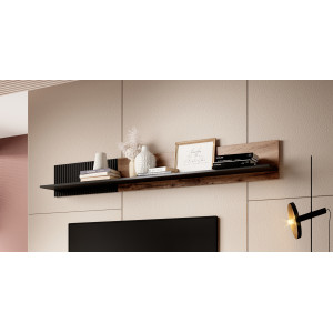 TONE modern fali polc – tölgy / fekete – 150 cm