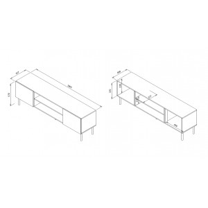DRIFT modern TV-szekrény – világosszürke / fekete – 180 cm
