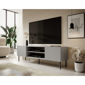 DRIFT modern TV-szekrény – világosszürke / fekete – 180 cm