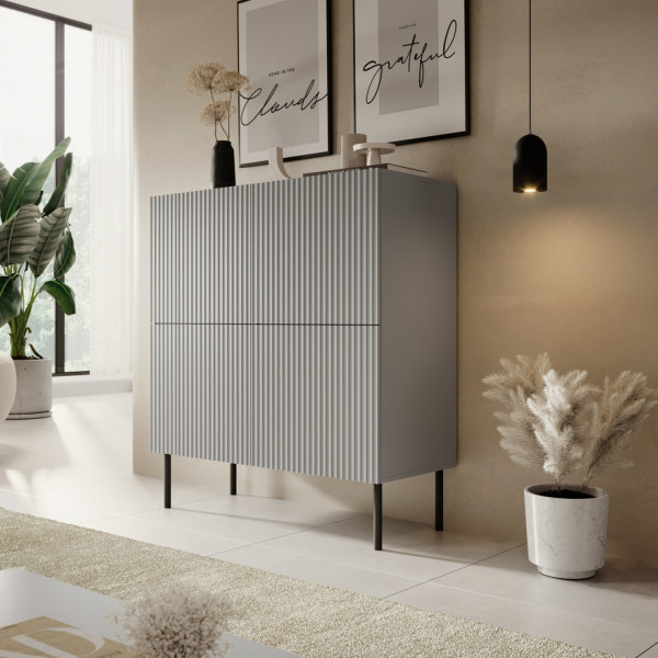 DRIFT modern magas komód – világosszürke / fekete – 100 cm