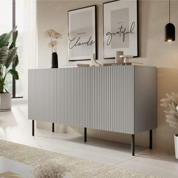 DRIFT modern komód – világosszürke / fekete – 150 cm