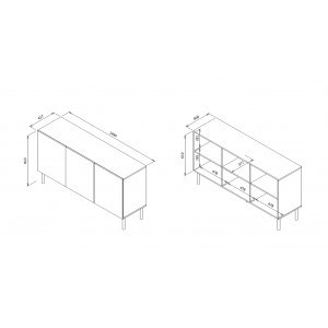 DRIFT modern komód – világosszürke / fekete – 150 cm