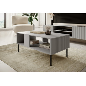 DRIFT modern dohányzóasztal alsó polccal – világosszürke / fekete – 110 cm