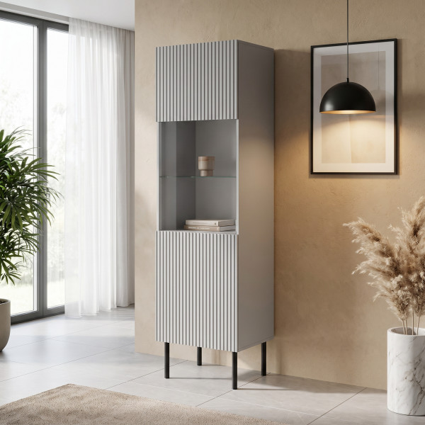 DRIFT modern vitrin – világosszürke / fekete – 50 cm
