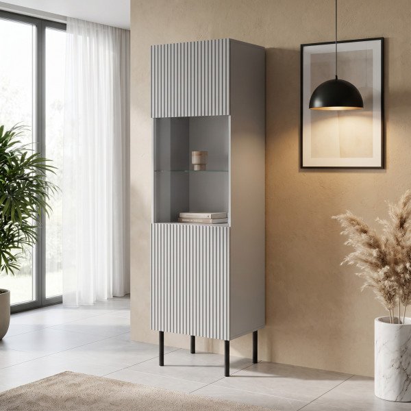 DRIFT modern vitrin – világosszürke / fekete – 50 cm