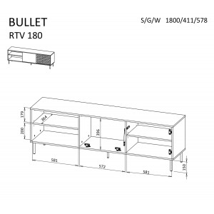 GLINT modern TV-szekrény – fekete / arany – 180 cm