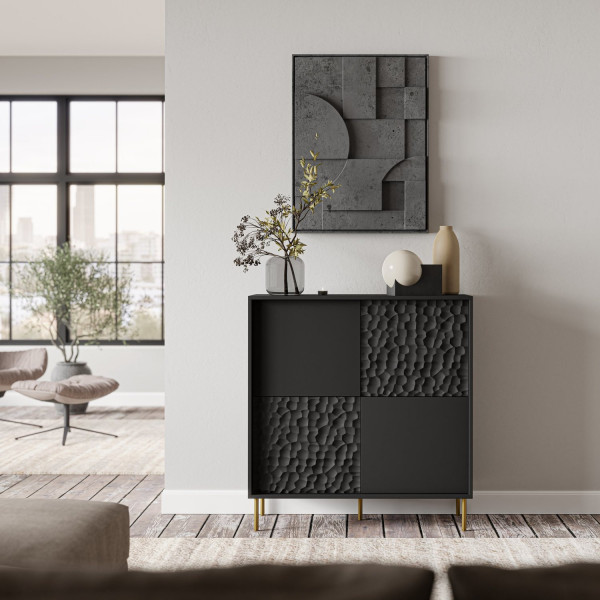 GLINT modern magas komód – fekete / arany – 100 cm
