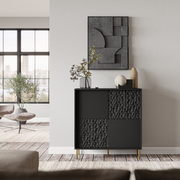 GLINT modern magas komód – fekete / arany – 100 cm