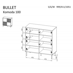 GLINT modern magas komód – fekete / arany – 100 cm