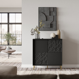 GLINT modern magas komód – fekete / arany – 100 cm Elemes bútor