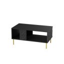 GLINT modern dohányzóasztal alsó polccal – fekete / arany – 92 cm