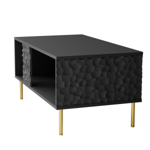 GLINT modern dohányzóasztal alsó polccal – fekete / arany – 92 cm