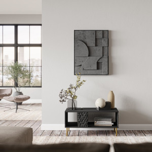 GLINT modern dohányzóasztal alsó polccal – fekete / arany – 92 cm
