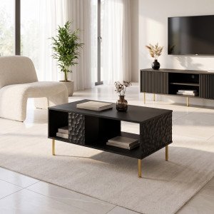 GLINT modern dohányzóasztal alsó polccal – fekete / arany – 92 cm Elemes bútor