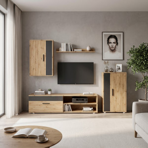 STACK modern nappali bútorösszeállítás – tölgy / fekete – 190 cm Elemes bútor
