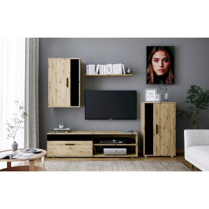 STACK modern nappali bútorösszeállítás – tölgy / fekete – 190 cm
