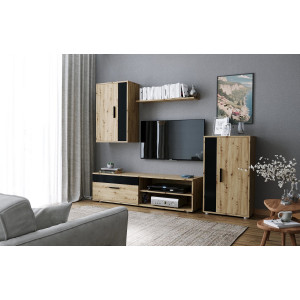 STACK modern nappali bútorösszeállítás – tölgy / fekete – 190 cm