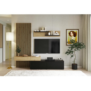 SHIFT DARK modern nappali bútorösszeállítás – tölgy / fekete – 210 cm
