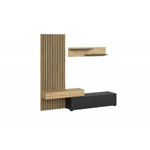 SHIFT DARK modern nappali bútorösszeállítás – tölgy / fekete – 210 cm