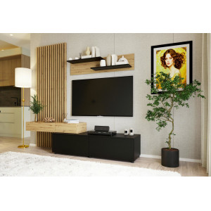 SHIFT DARK modern nappali bútorösszeállítás – tölgy / fekete – 210 cm