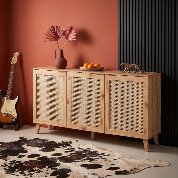 WEAVE modern komód – tölgy / fekete – 160 cm
