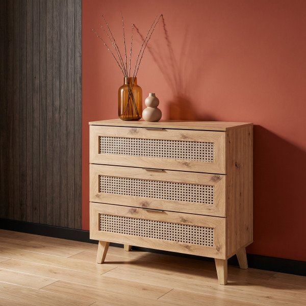 WEAVE modern fiókos komód – tölgy / fekete – 80 cm