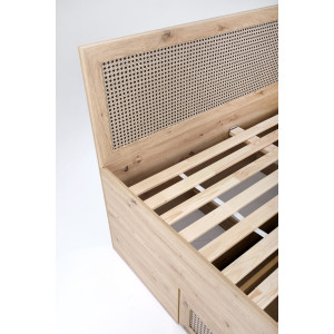 WEAVE modern franciaágy tárolófiókokkal – tölgy / fekete – 160 × 200 cm