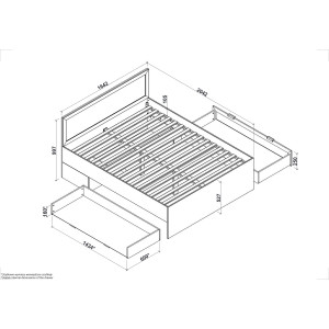 WEAVE modern franciaágy tárolófiókokkal – tölgy / fekete – 160 × 200 cm