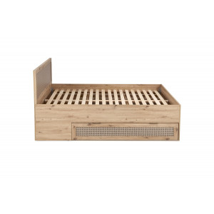 WEAVE modern franciaágy tárolófiókokkal – tölgy / fekete – 160 × 200 cm