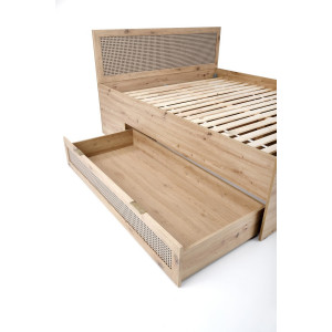 WEAVE modern franciaágy tárolófiókokkal – tölgy / fekete – 160 × 200 cm