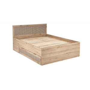 WEAVE modern franciaágy tárolófiókokkal – tölgy / fekete – 160 × 200 cm