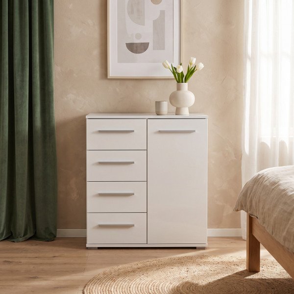 NEST modern komód 4 fiókkal – fehér – 77 cm