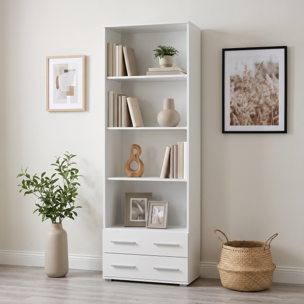 NEST modern könyvespolc 2 fiókkal – fehér – 77 cm