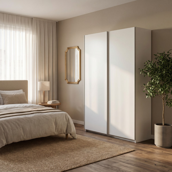 NEST modern tolóajtós gardróbszekrény – fehér – 153 cm