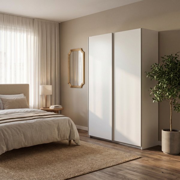 NEST modern tolóajtós gardróbszekrény – fehér – 153 cm