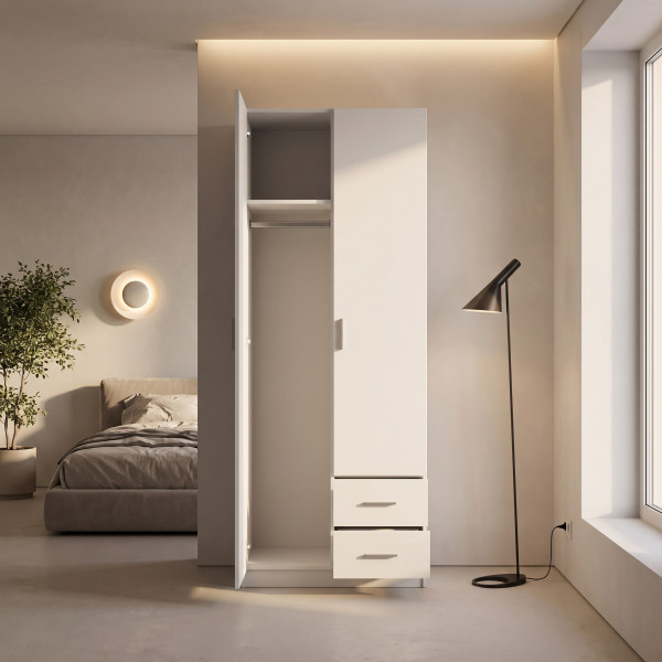NEST modern gardróbszekrény 2 fiókkal – fehér – 80 cm
