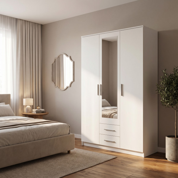 NEST modern gardróbszekrény tükörrel – fehér – 120 cm