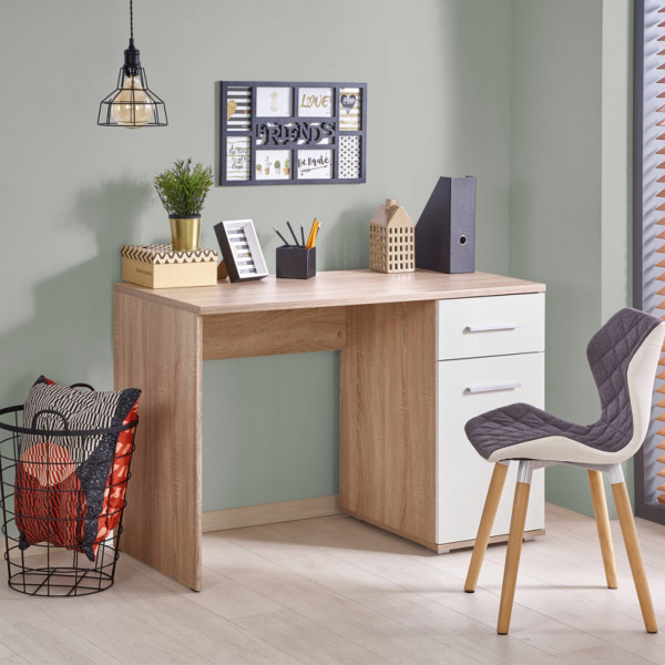 NEST modern íróasztal tárolóval – tölgy / fehér – 120 cm