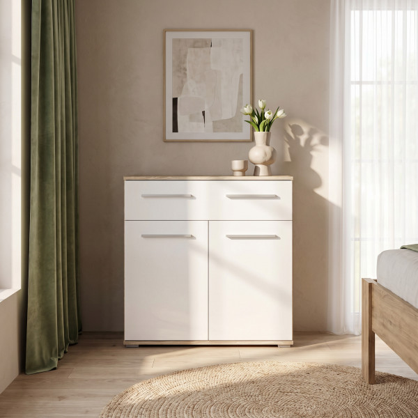 NEST modern komód – tölgy / fehér – 77 cm