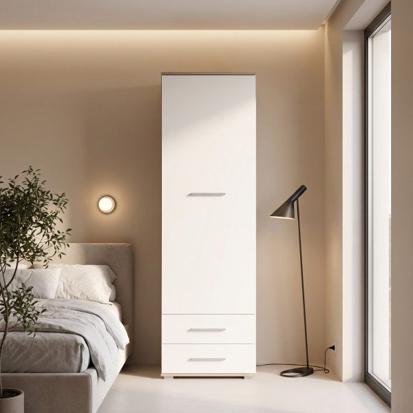NEST modern polcos szekrény 2 fiókkal – tölgy / fehér – 60 cm